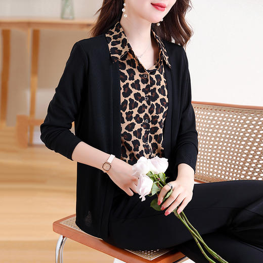 假两件开衫，秋冬季新款宽松遮肚显瘦长袖气质百搭上衣KQL-E324N9678 商品图1