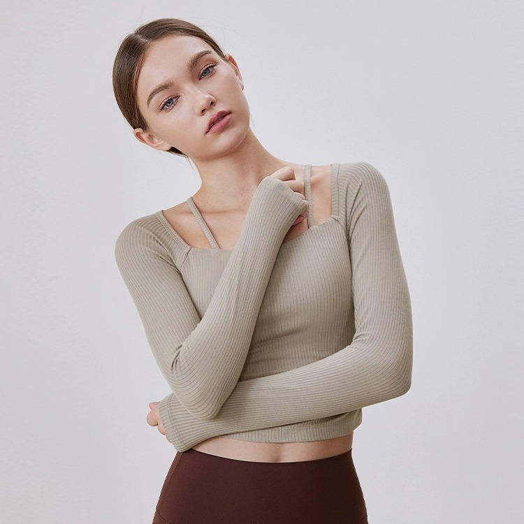 YOGACODE【火树银花系列】2023秋冬纯欲风细肩带瑜伽长袖YCDSL651 （半固定胸垫）