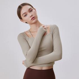 【限时秒】YOGACODE【火树银花系列】纯欲风细肩带瑜伽长袖YCDSL651 （半固定胸垫）