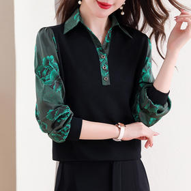 假两件衬衫，秋冬季新款娃娃领宽松遮肚显瘦长袖气质打底上衣KQL-E324N9679