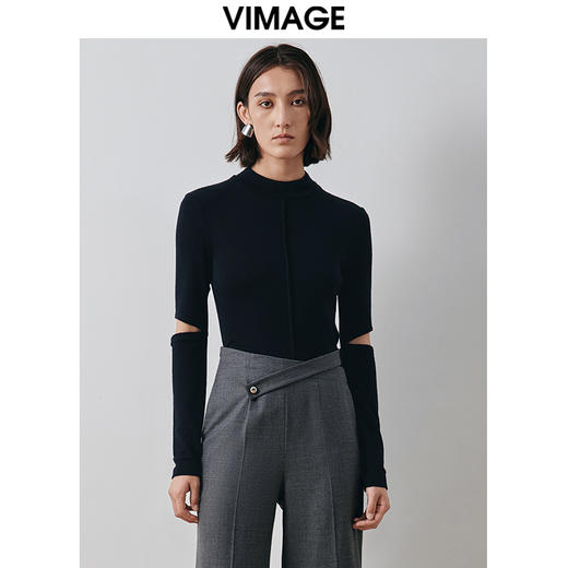 VIMAGE纬漫纪冬季新款洋气修身设计感款针织衫上衣V2013621 商品图4