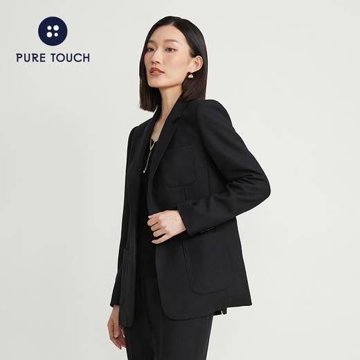 pure touch女士西服羊毛上衣时尚休闲黑色西装通勤百搭外套 商品图3