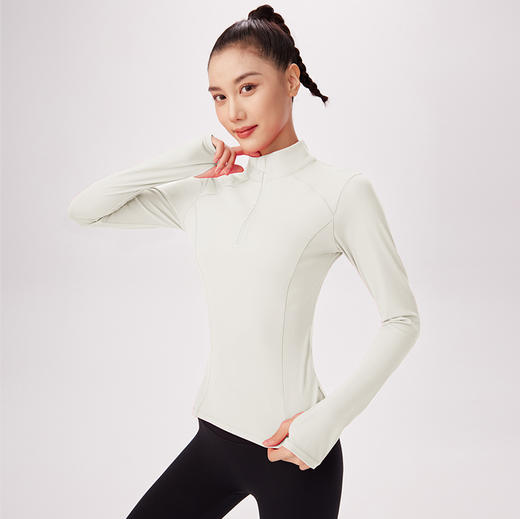 跃牌【瑜见伽人系列】弹力修身透气速干跑步健身服运动上衣半拉链长袖 YE6064 （无胸垫） 商品图6