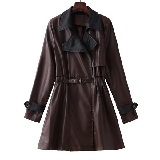 秋季新款，收腰显瘦PU皮衣外套女中长款设计感长袖翻领风衣夹克HR-CLYZ23191 商品图10