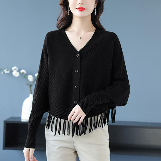 蝙蝠袖流苏针织开衫外套，小个子外搭春秋新款宽松毛衣外套潮CC-10-3332 商品图5