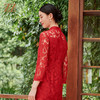佐尔美秋季新款 优雅蕾丝高定中国红连衣裙女E33LL32 商品缩略图4