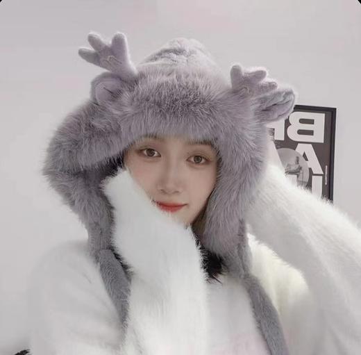 【韩版风格设计，轻松搭配各种服饰！】新款甜美可爱耳朵毛绒针织雷锋帽女冬季韩版保暖防寒加绒护耳帽子lm 商品图6