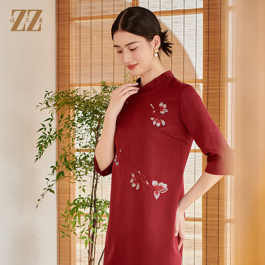 佐尔美秋季新款 气质优雅新中式旗袍七分袖连衣裙女E33LL33 商品图2