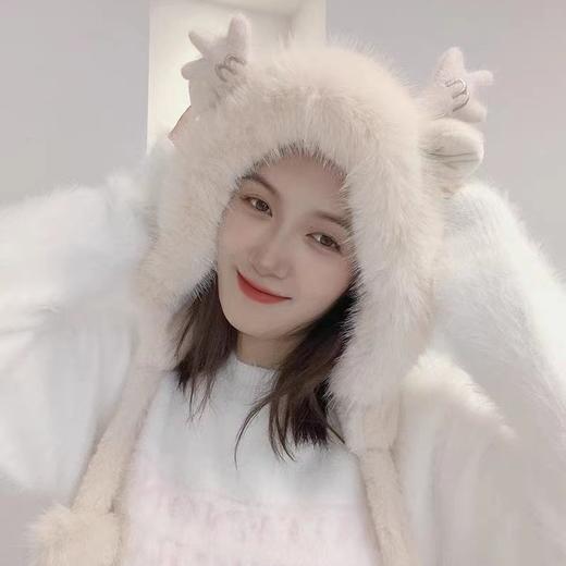 【韩版风格设计，轻松搭配各种服饰！】新款甜美可爱耳朵毛绒针织雷锋帽女冬季韩版保暖防寒加绒护耳帽子lm 商品图0