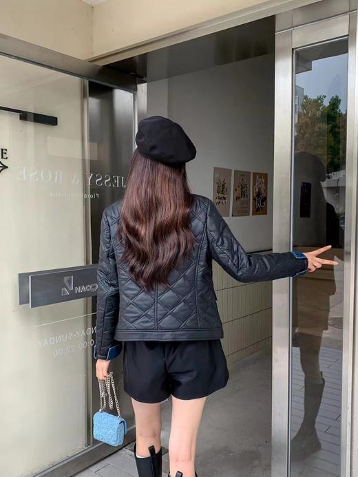 D6008        时尚气质休闲菱形格拼接牛仔假两件短款棉衣外套（特价不退换） 商品图3