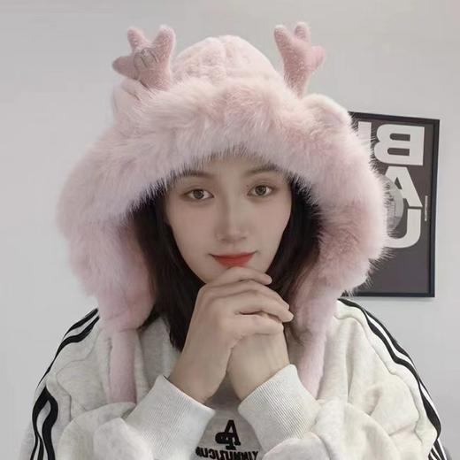 【韩版风格设计，轻松搭配各种服饰！】新款甜美可爱耳朵毛绒针织雷锋帽女冬季韩版保暖防寒加绒护耳帽子lm 商品图1