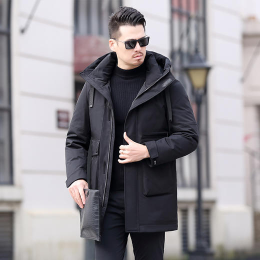 【新款DX】大依优型大码连帽羽绒服90白鸭绒中长款保暖加厚加肥加大上衣男士外套胖子 商品图1