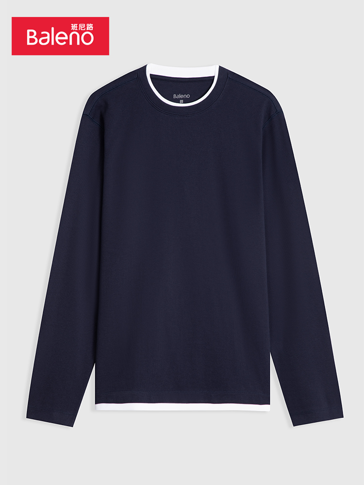 班尼路潮流休闲男装舒适百搭T恤长袖假两件T恤