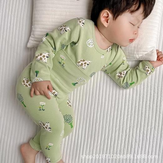 【暖暖的全棉材质，高腰设计呵护小肚子！】宝宝秋衣秋裤新款套装全棉高腰护肚加厚婴儿保暖内衣无骨卡通睡衣 商品图2