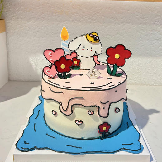 二次元小花狗 —翻糖生日蛋糕 商品图0