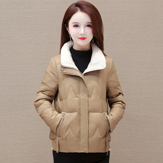 短款拼色时尚羽绒服，冬款小个子修身保暖长袖大码鸭绒外套QYM-CR-FY542-L 商品图1