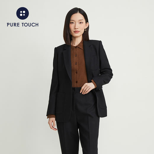 pure touch女士西服羊毛上衣时尚休闲黑色西装通勤百搭外套 商品图1