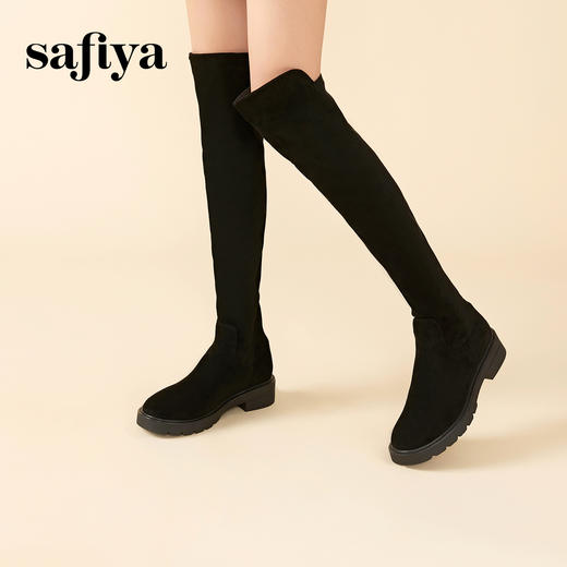 Safiya/索菲娅2023经典秋冬百搭圆头低跟弹力时装瘦瘦长靴 SF34117032/SF34119032 商品图2