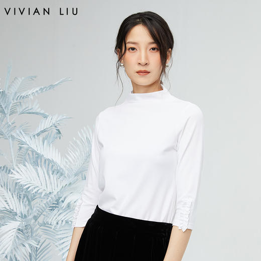 VIVIAN LIU薇薇安刘R2347316秋女装新款七分袖木耳边袖口打底衫 商品图0