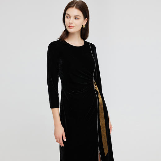 NG860斯尔丽2023新款中国风金丝绒拼钻链圆领连衣裙 商品图2