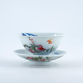 青花粉彩九桃斗笠杯套组