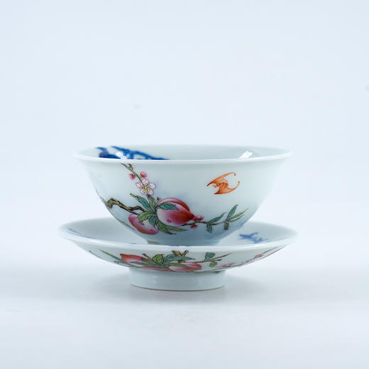 青花粉彩九桃斗笠杯套组 商品图0