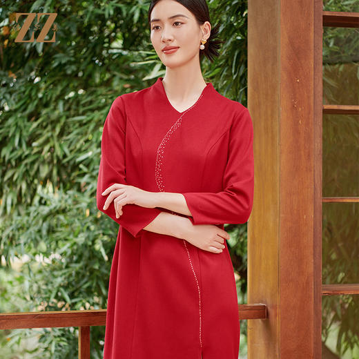 佐尔美秋季新款  优雅气质新中式旗袍风烫钻连衣裙女E33LL34 商品图3