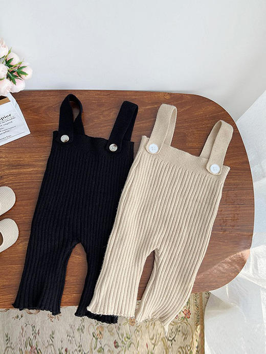 【时尚百搭，心仪之选！】罗熙春装韩版百搭纯色针织裤女童休闲坑条背带裤套装宝宝洋气裤子lm 商品图2