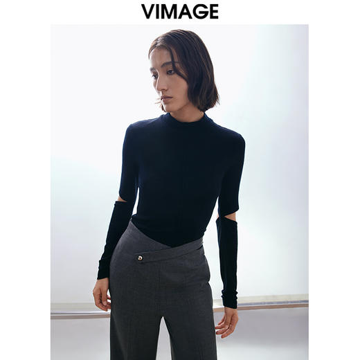 VIMAGE纬漫纪冬季新款洋气修身设计感款针织衫上衣V2013621 商品图2