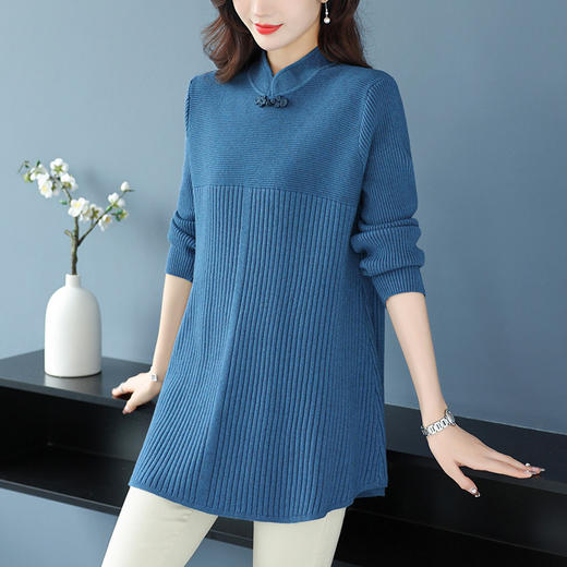 妈妈中长款半高领连衣裙，国风中年女装秋冬新款立领显瘦内搭毛衣裙CC-10-3321 商品图1