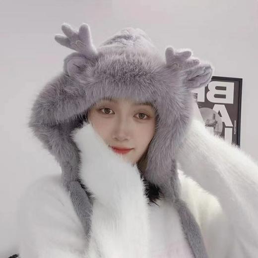【韩版风格设计，轻松搭配各种服饰！】新款甜美可爱耳朵毛绒针织雷锋帽女冬季韩版保暖防寒加绒护耳帽子lm 商品图2