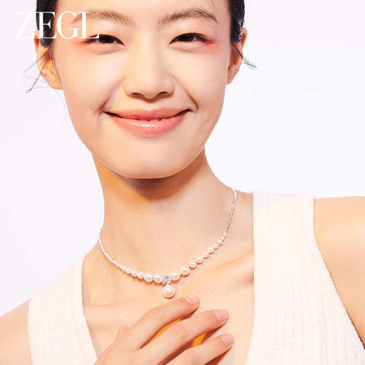 ZEGL碎银子人造大珍珠项链女轻奢小众高级感碎银几两锁骨毛衣颈链 商品图2