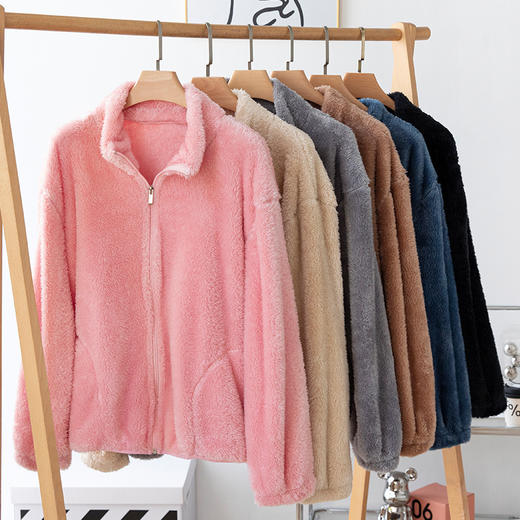 秋冬季【双面北极绒外套】珊瑚绒外套  女式宽松羊羔毛卫衣  温暖加厚北极绒夹克 商品图2