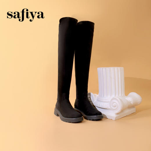Safiya/索菲娅2023经典秋冬百搭圆头低跟弹力时装瘦瘦长靴 SF34117032/SF34119032 商品图3