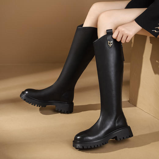 西村名物2023年秋冬新款长靴高筒靴直筒厚底增高骑士靴女秋冬【修饰腿型T23DQ45801 商品图0
