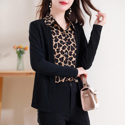 假两件开衫，秋冬季新款宽松遮肚显瘦长袖气质百搭上衣KQL-E324N9678 商品图3