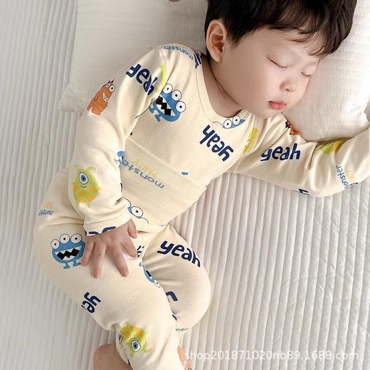 【暖暖的全棉材质，高腰设计呵护小肚子！】宝宝秋衣秋裤新款套装全棉高腰护肚加厚婴儿保暖内衣无骨卡通睡衣 商品图0