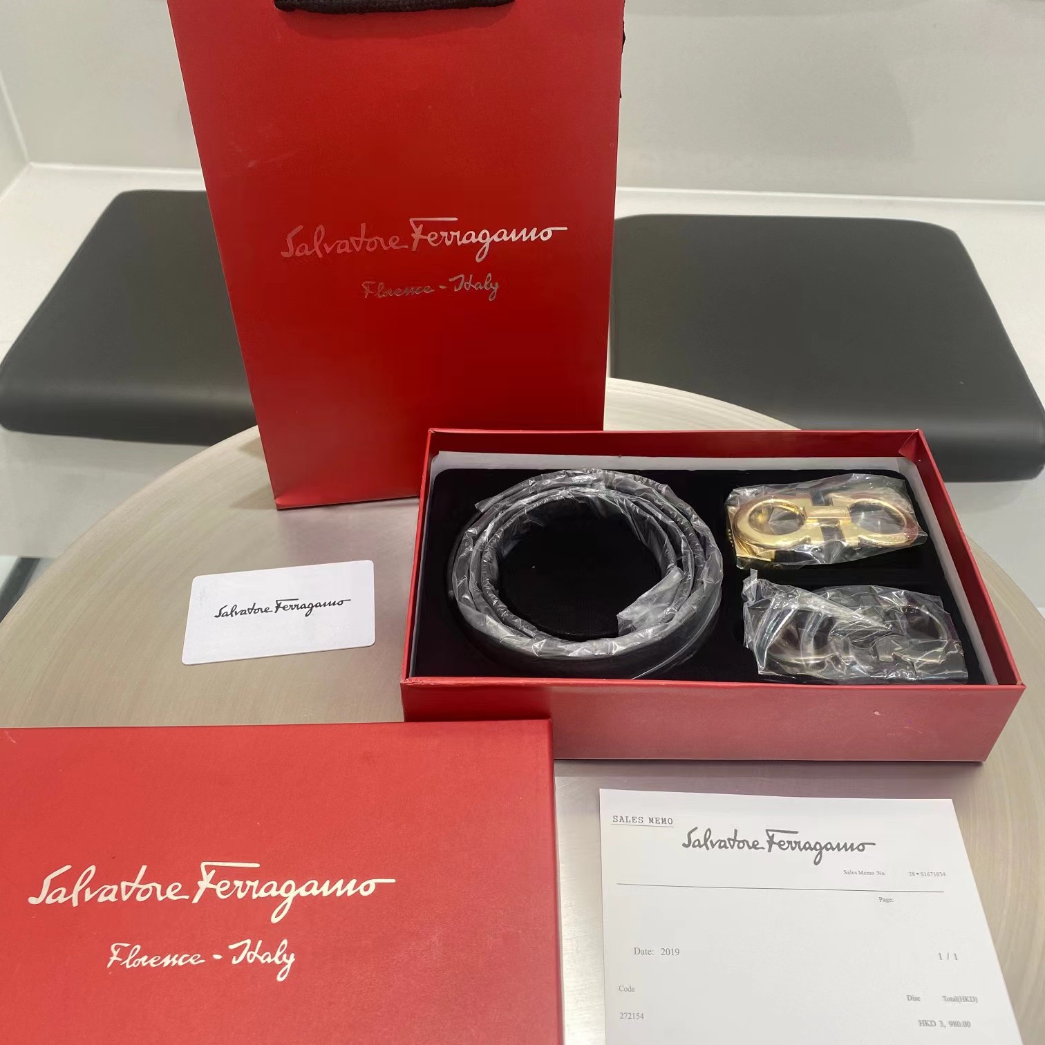 经典8字扣菲拉格慕Ferragamo男士腰带全套包装双扣头皮带