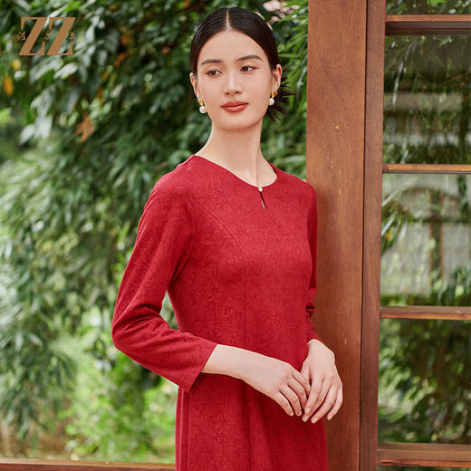 佐尔美秋季新款 优雅气质中长袖高定提花设计连衣裙女E33LL29 商品图3