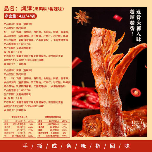 【鲜香辣爽有嚼劲！整根手撕烤脖】香气扑鼻；一味浓郁，黑鸭味解馋小零食，手撕小吃，解馋神器；非鸭脖风干，美味可嚼。整根黑鸭味卤味解馋小零食小吃休闲食品非鸭脖风干健康特价清仓 商品图2