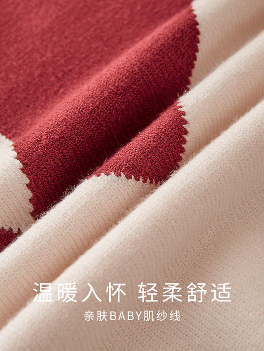 【年终特卖】熙世界红色撞色拼接慵懒毛衣女高级感宽松圆领针织衫2025秋冬新款 商品图4