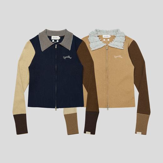 GOODBAI GOODEES刺绣logo拼色修身翻领针织开衫 商品图1