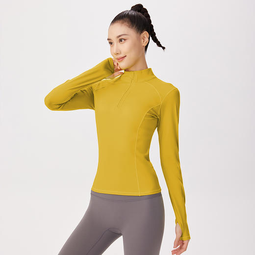 跃牌【瑜见伽人系列】弹力修身透气速干跑步健身服运动上衣半拉链长袖 YE6064 （无胸垫） 商品图8