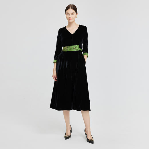 NG862斯尔丽2023秋季新款金丝绒收腰显瘦连衣裙 商品图3