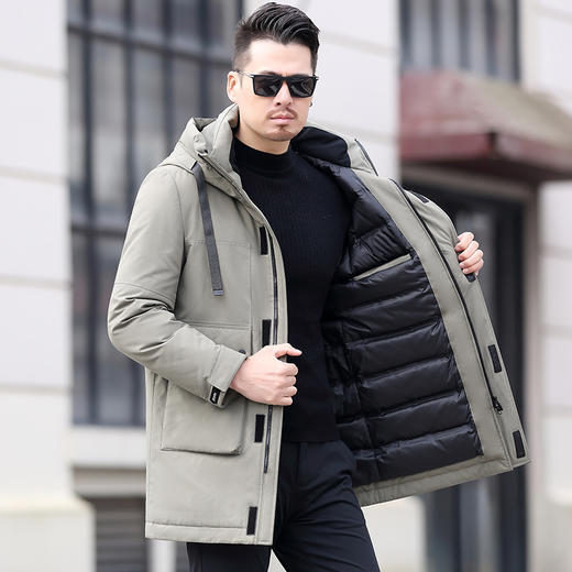 【新款DX】大依优型大码连帽羽绒服90白鸭绒中长款保暖加厚加肥加大上衣男士外套胖子 商品图2