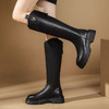 西村名物2023年秋冬新款长靴高筒靴直筒厚底增高骑士靴女秋冬【修饰腿型T23DQ45801 商品缩略图1