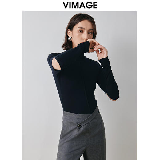 VIMAGE纬漫纪冬季新款洋气修身设计感款针织衫上衣V2013621 商品图3
