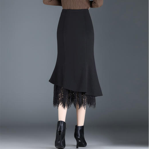 MYX-JY-5226-L蕾丝拼接修身时尚包臀鱼尾裙2022年冬款长款松紧腰气质半身裙 商品图2