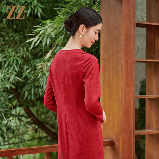 佐尔美秋季新款 优雅气质中长袖高定提花设计连衣裙女E33LL29 商品图4