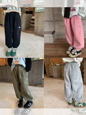 【出色休闲风格，更加自由舒适！】艾摩贝贝童裤男女童休闲韩版束脚收口长裤子儿童复合加厚运动卫裤lm